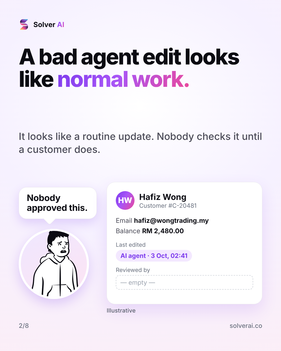 A bad agent edit looks like normal work: It looks like a routine update. Nobody checks it until a customer does.